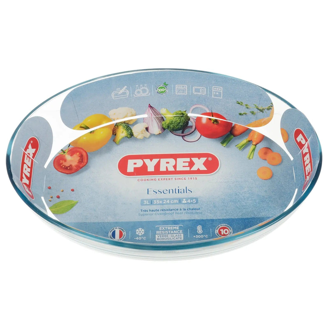 Pyrex essentials ovenproof glass roasting dish with card insert