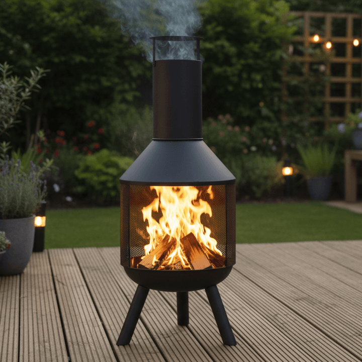 Vatra Wood Burning Fire Pit Chimney Patio Heater Black