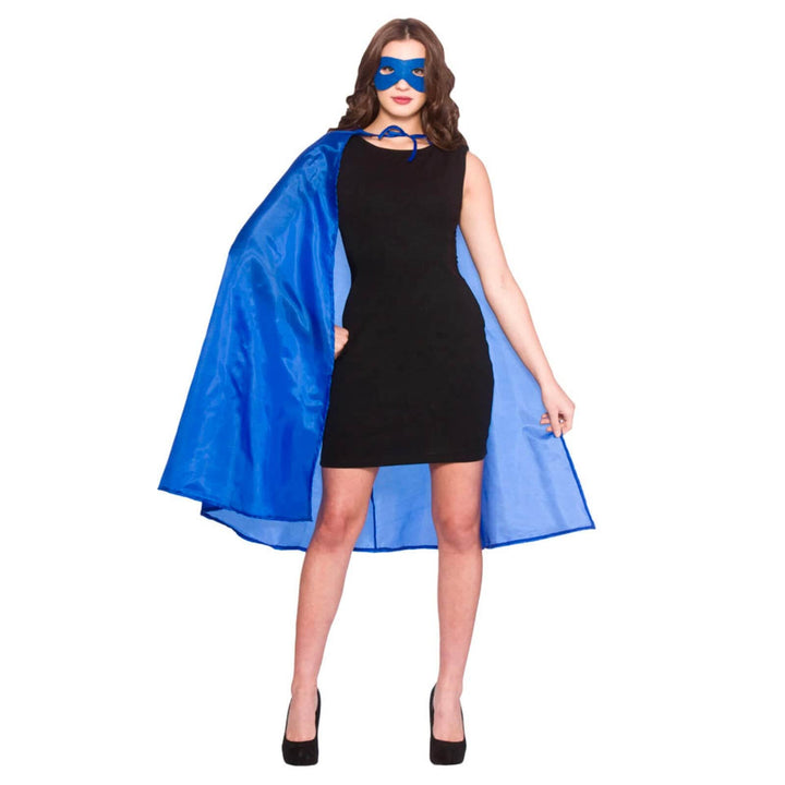 Adults Superhero Cape With Mask Stag Hen Fancy Dress Blue