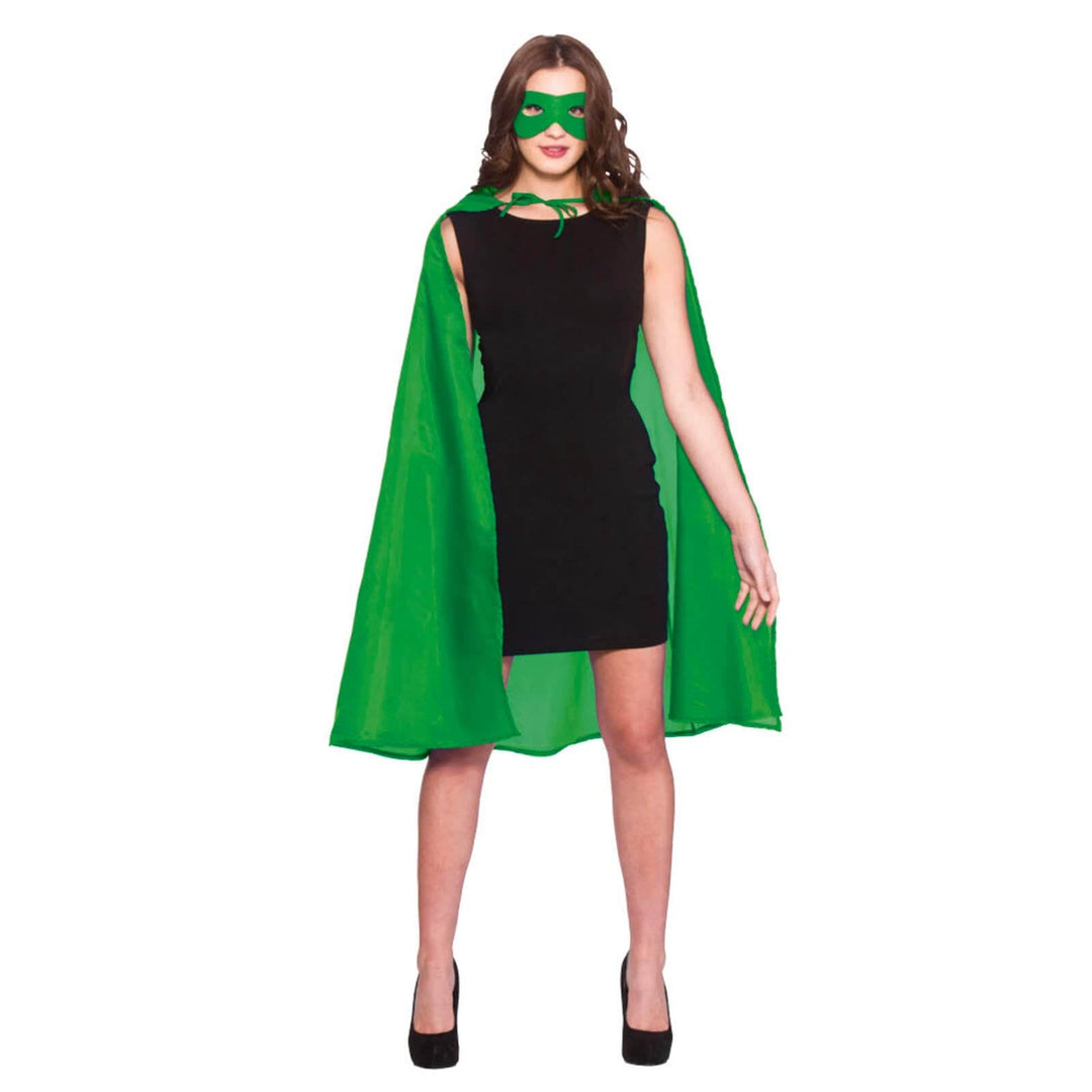 Adults Superhero Cape With Mask Stag Hen Fancy Dress Green