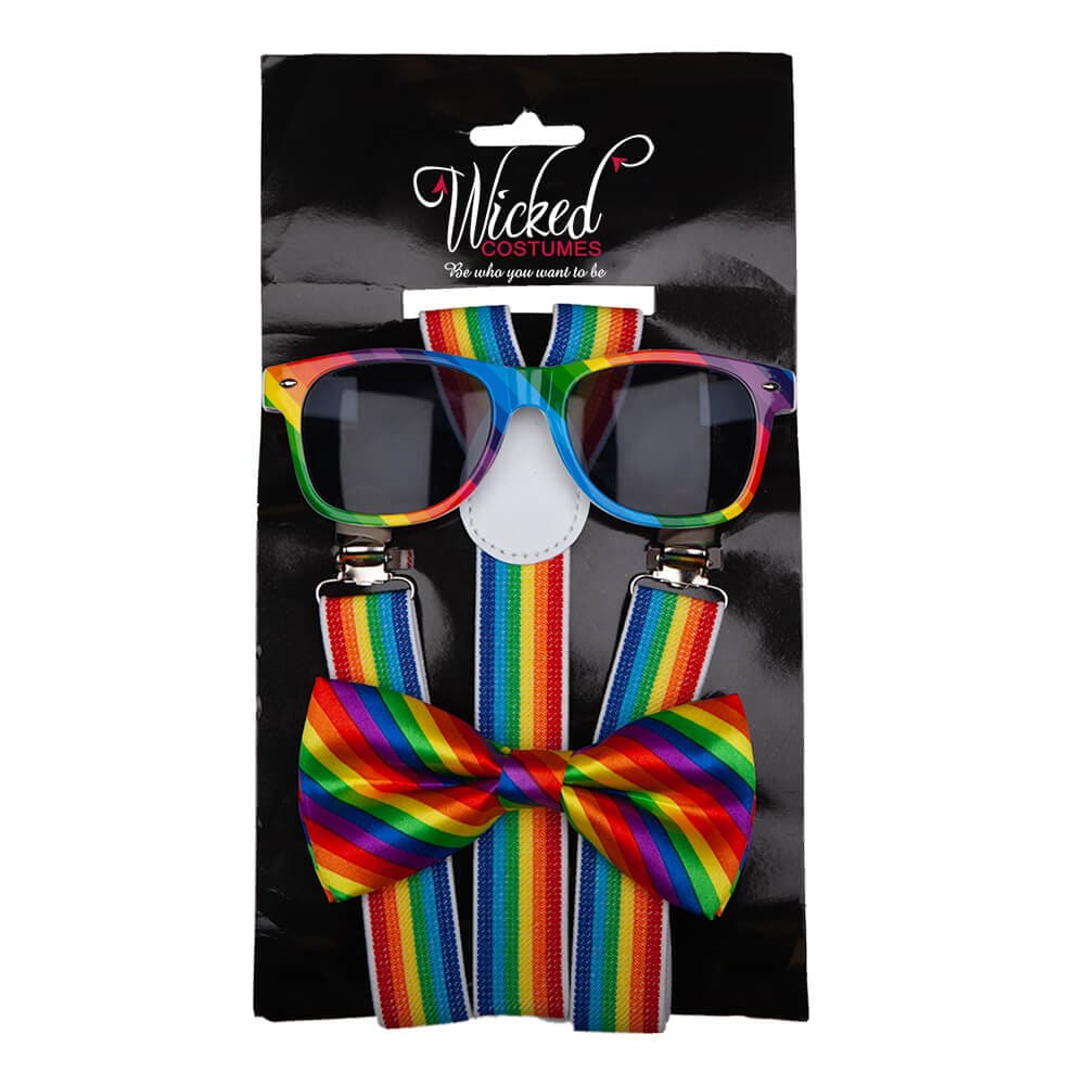 Rainbow 3 Piece Dress Up Kit Bow Tie Braces Glasses