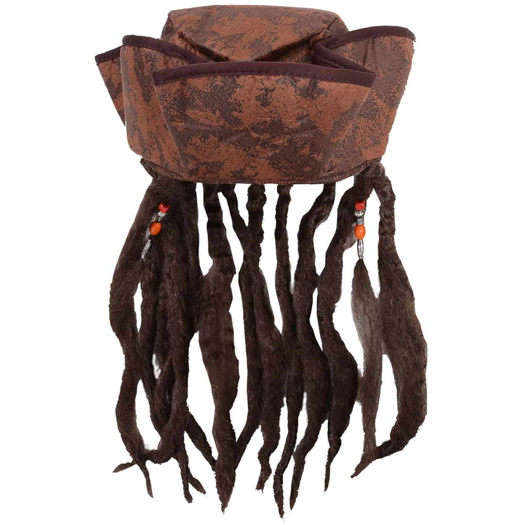 Caribbean Pirate Hat Brown Hair Braids Beads Fancy Dress