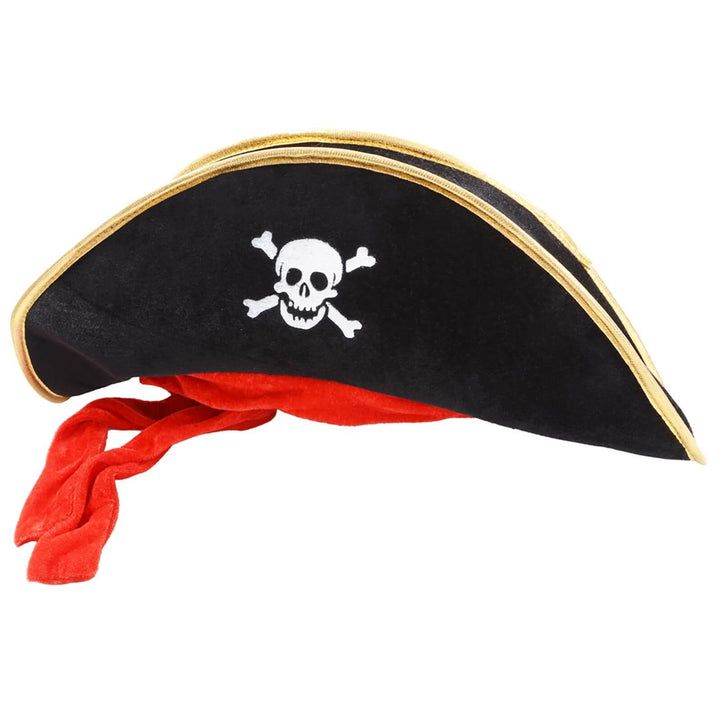 Pirate Hat Black Red Bandana Skull Crossbones Fancy Dress