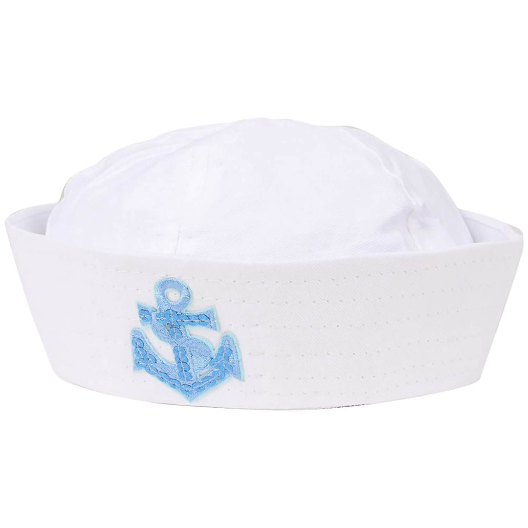 Sailor Hat White Doughboy Cap Blue Anchor Fancy Dress