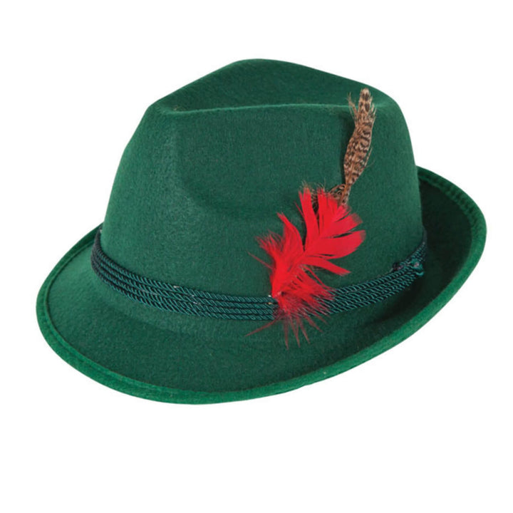 Deluxe Bavarian Oktoberfest Hat Red Feather Fancy Dress