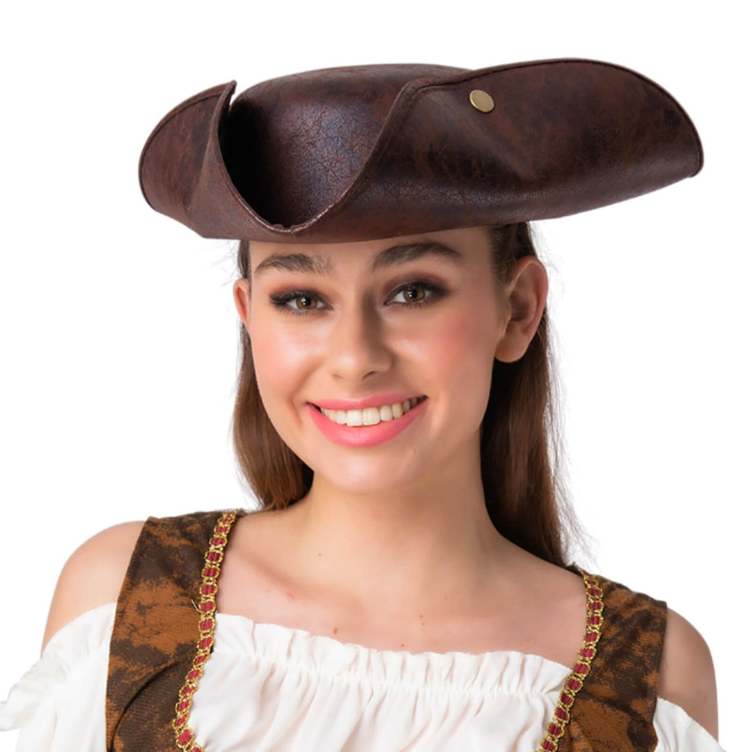 Deluxe Pirate Hat Distressed Leather Style Fancy Dress