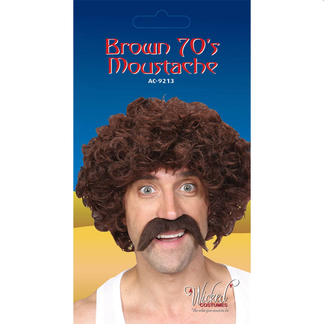 70s Style Moustache Tash Adults Brown Blonde Fancy Dress Brown