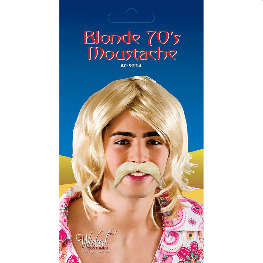 70s Style Moustache Tash Adults Brown Blonde Fancy Dress Blonde