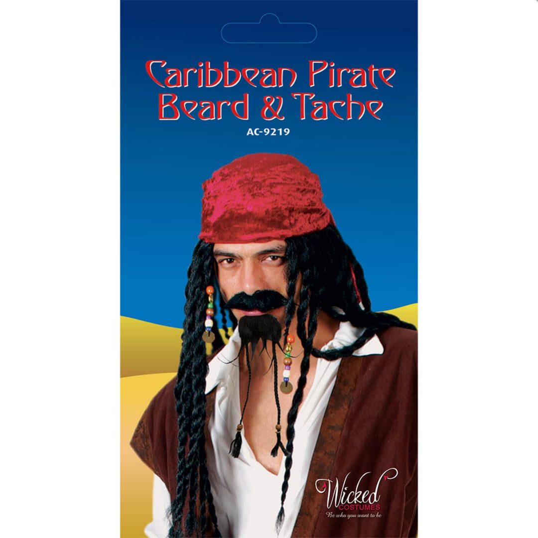 Caribbean Pirate Beard & Moustache Set Black Tash Braids