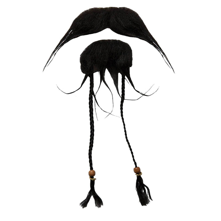 Caribbean Pirate Beard & Moustache Set Black Tash Braids