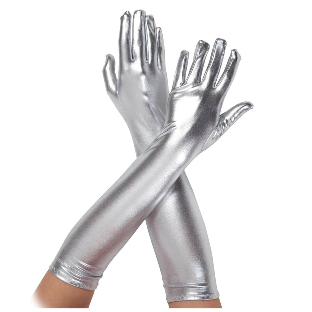 Womens Long Gloves Metallic Finish Glamour Fancy Dress