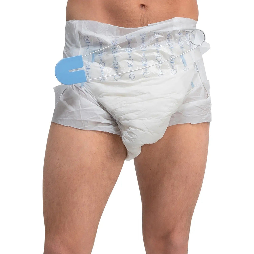 Close up of an adult fancy dress nappy with giant safety pin