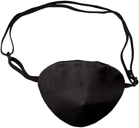 Black satin eye patch accessory with adjustable elastic strap