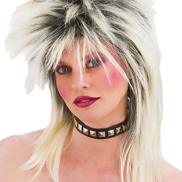 Lady dressed up as a punk rocker with studded choker