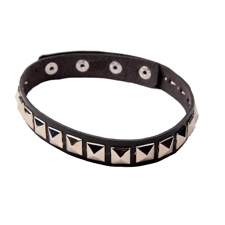 Black faux leather choker with silver square studs for Halloween fancy dress costumes