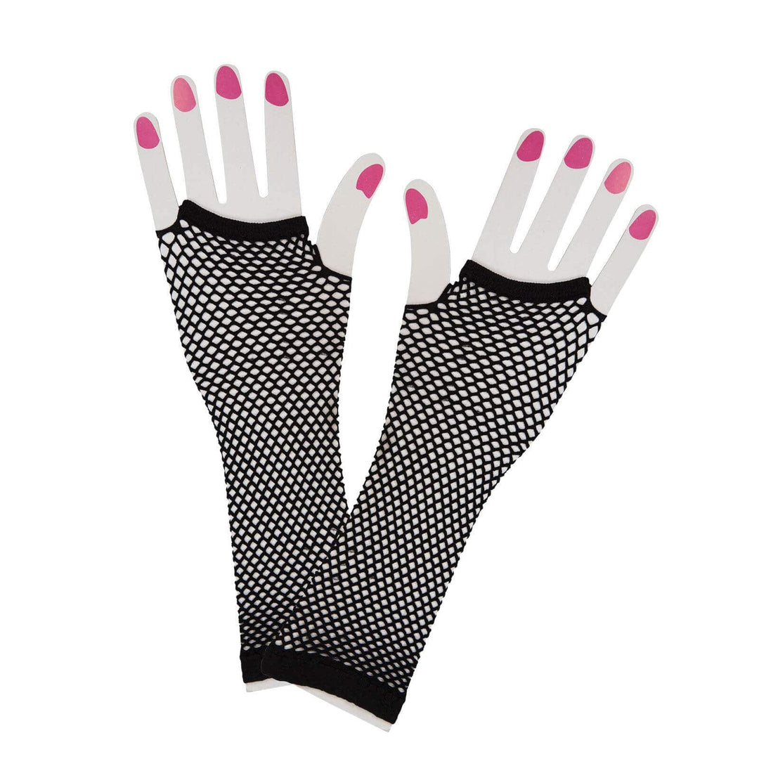 Long Fishnet Gloves Neon 1980s Fancy Dress Pop Disco Black