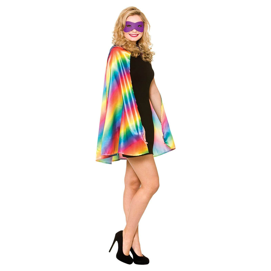 Adults Superhero Cape With Mask Stag Hen Fancy Dress Rainbow