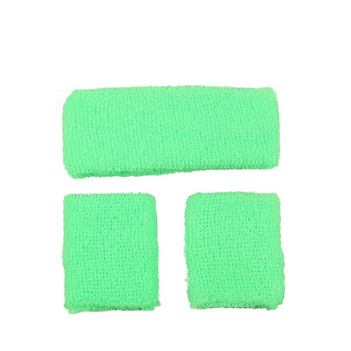 Sweatband & Wristbands Set Neon 80s Fitness Fancy Dress Neon Green