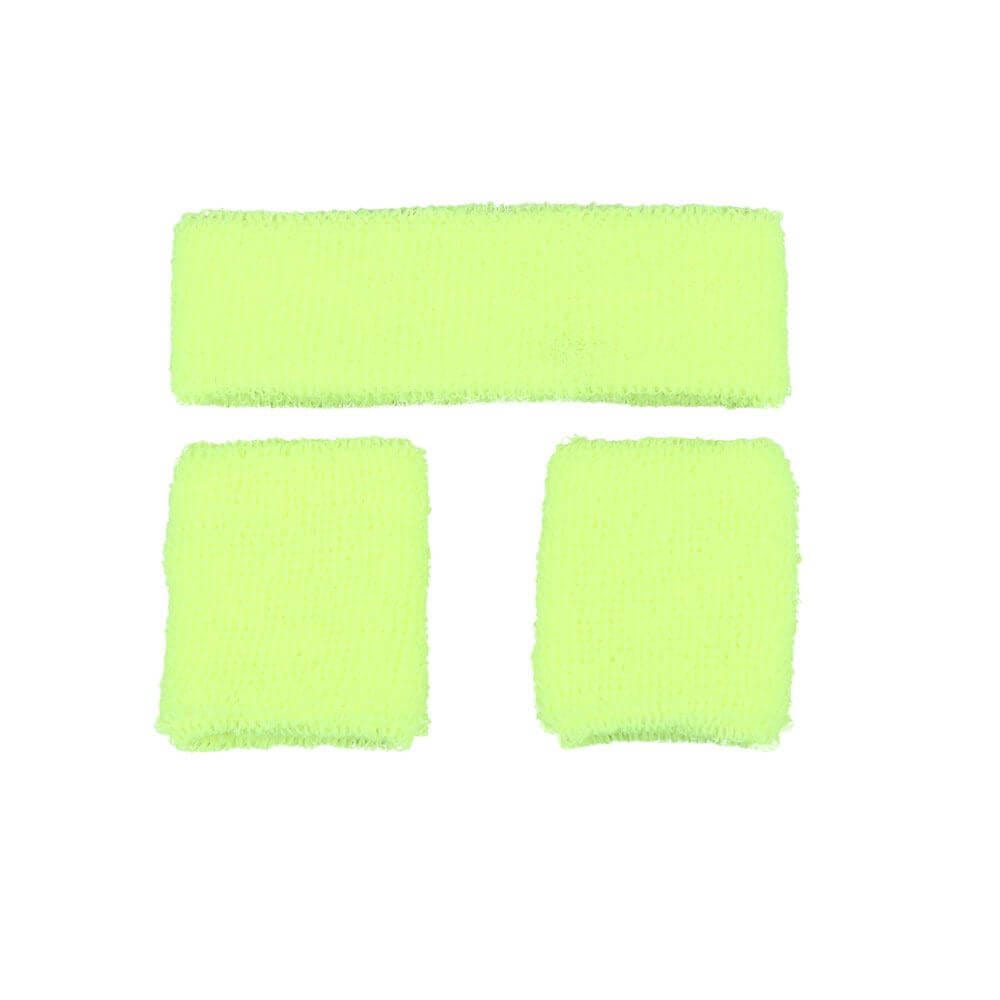 Sweatband & Wristbands Set Neon 80s Fitness Fancy Dress Neon Yellow