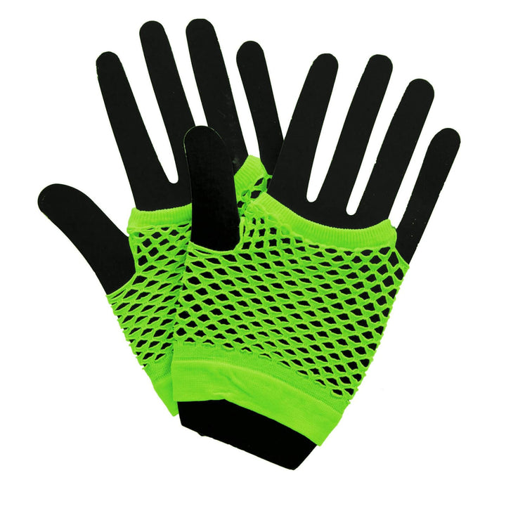 Womens Fingerless Gloves Fishnet Neon 1980s Fancy Dress Neon Green