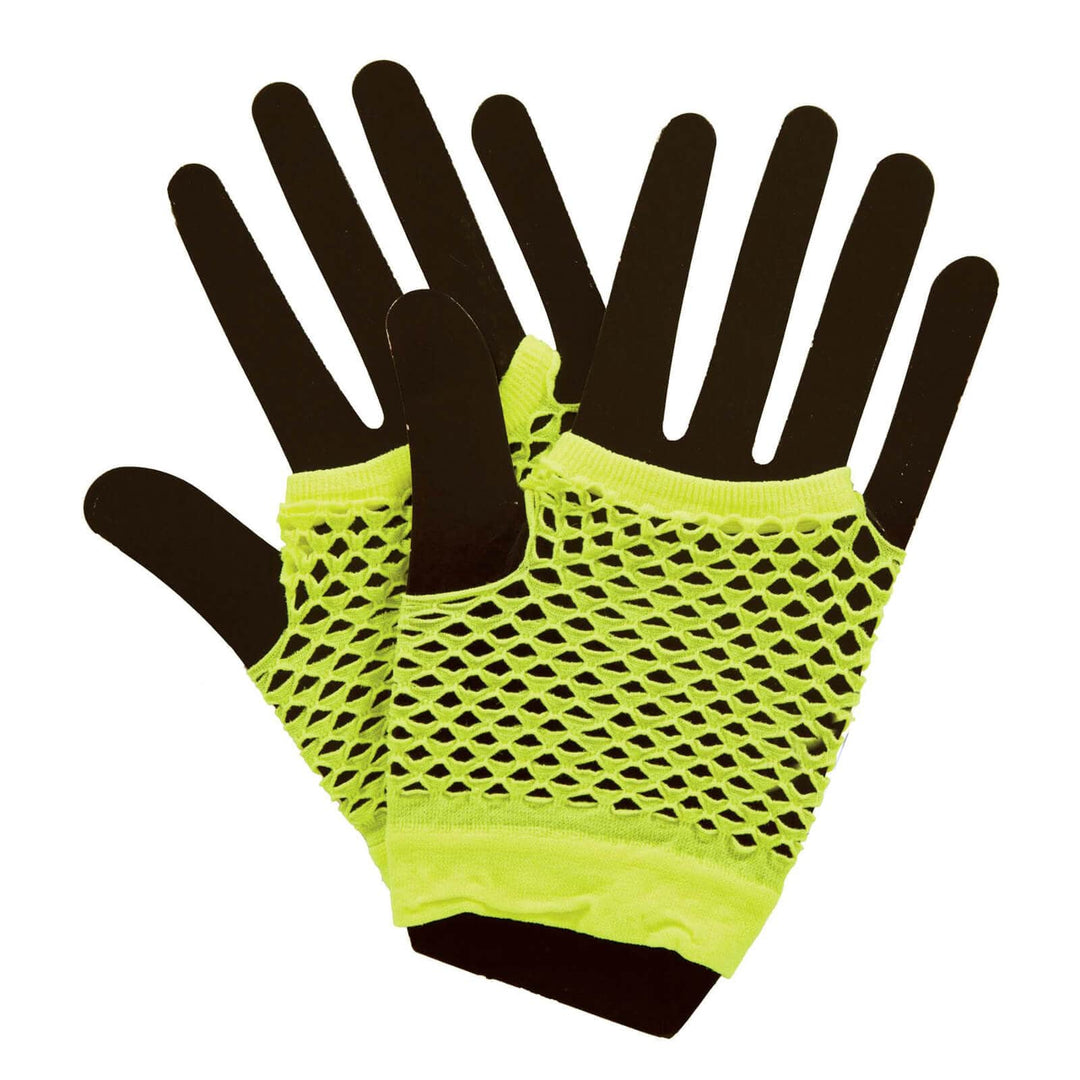 Womens Fingerless Gloves Fishnet Neon 1980s Fancy Dress Neon Yellow