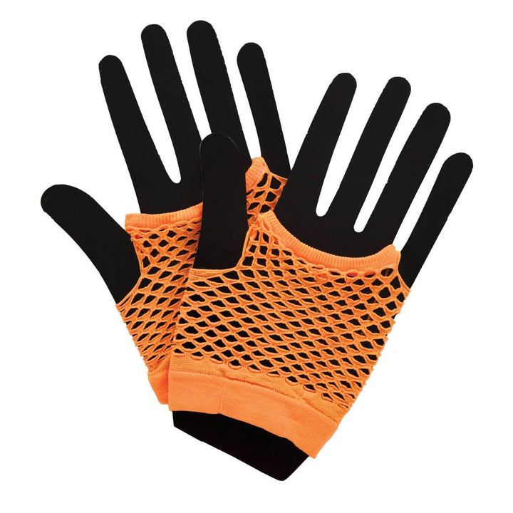 Womens Fingerless Gloves Fishnet Neon 1980s Fancy Dress Neon Orange