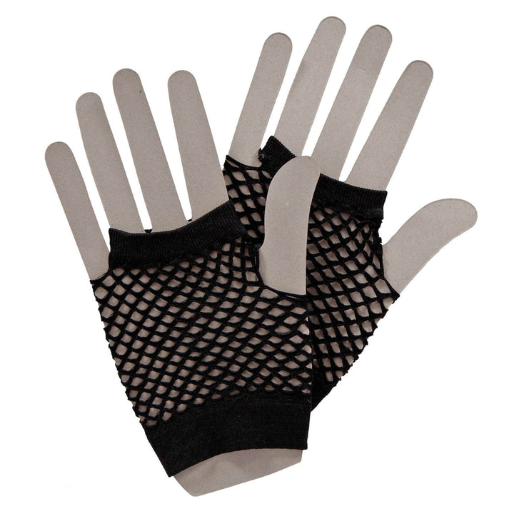 Womens Fingerless Gloves Fishnet Neon 1980s Fancy Dress Black