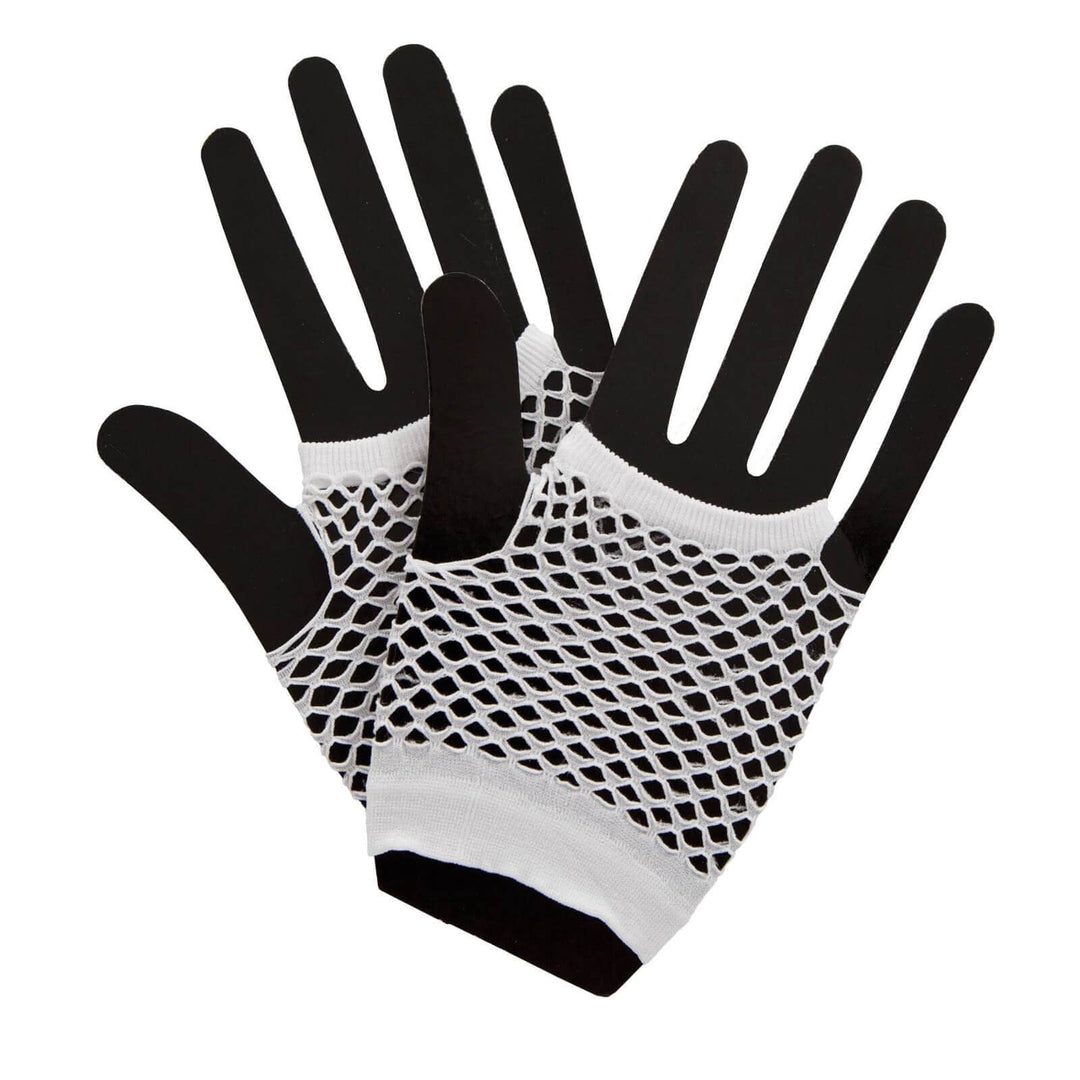 Womens Fingerless Gloves Fishnet Neon 1980s Fancy Dress White