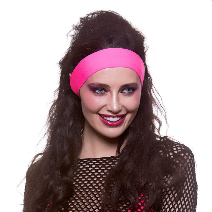 80s Headband Bright Neon Colour Disco Festival Fancy Dress Neon Pink