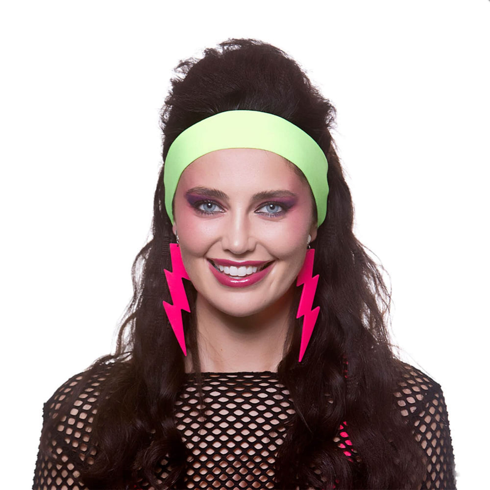 80s Headband Bright Neon Colour Disco Festival Fancy Dress Neon Green