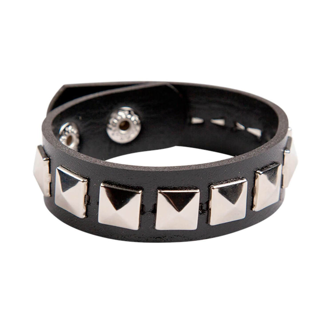 Studded Punk Wristband Black Faux Leather 70s Fancy Dress