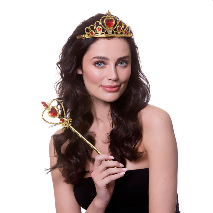 Royal Crown Tiara &amp; Sceptre Gold Red Jewels Fancy Dress