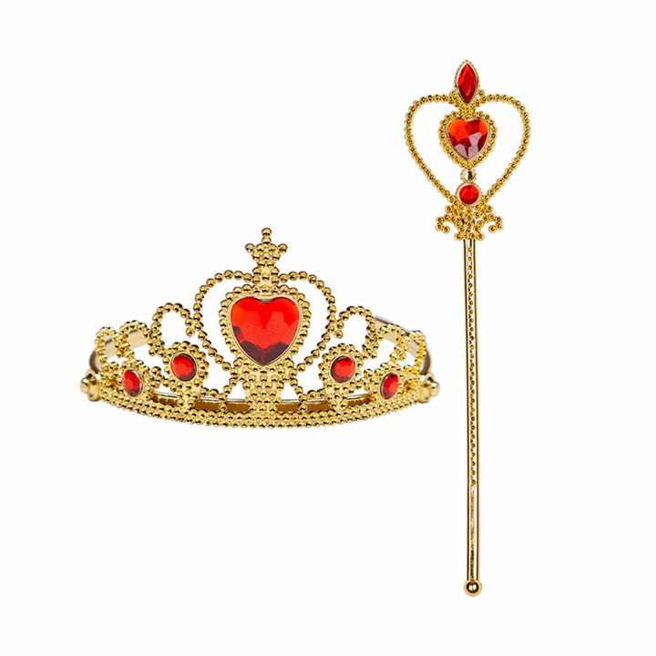 Royal Crown Tiara &amp; Sceptre Gold Red Jewels Fancy Dress