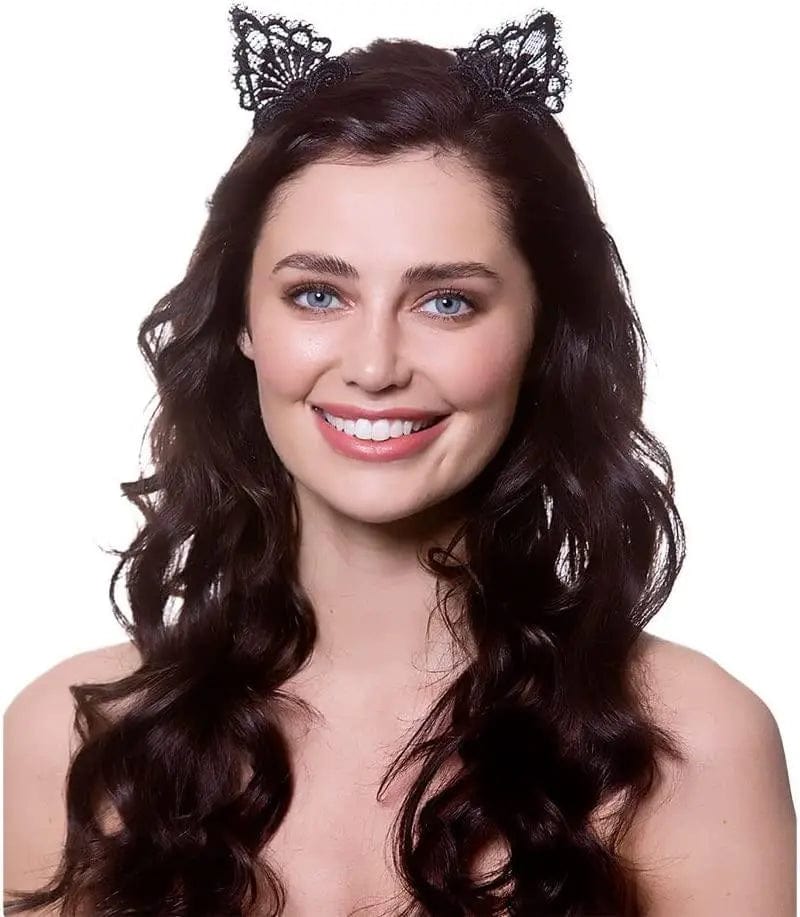 Black Lace Cat Ears Headband Fancy Dress Hen Night