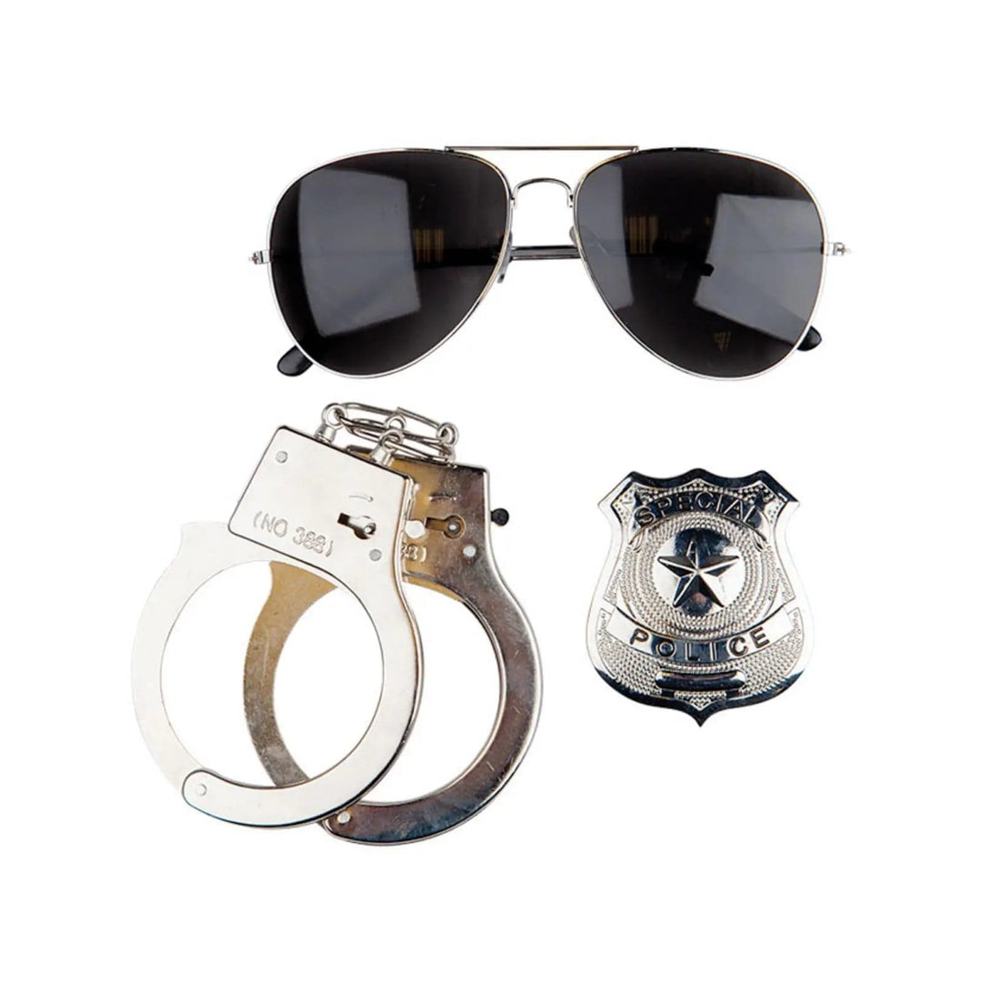 Instant Cop Set with aviator sunglasses, police badge and a pair of handcuffs