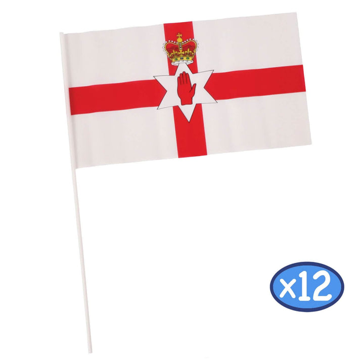 Pack of 12 Hand Flags 30x17cm National Sports Royal Street Party Ulster