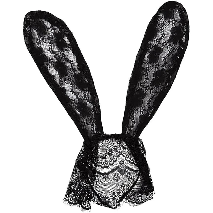 Black lace bunny ears with matching black lace veil for fancy dress parties and Halloween