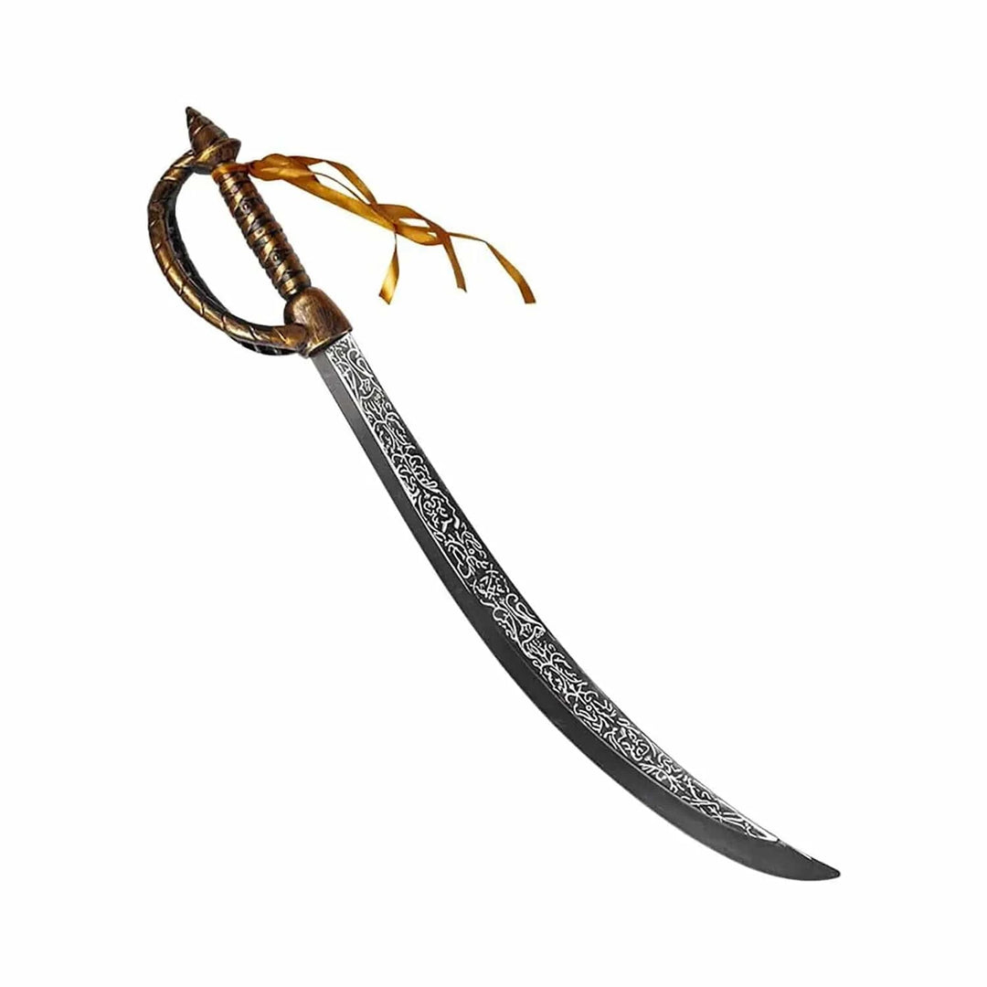 Pirate sword with engraved effect silver fake blade and copper coloured handle for fancy dress costumes