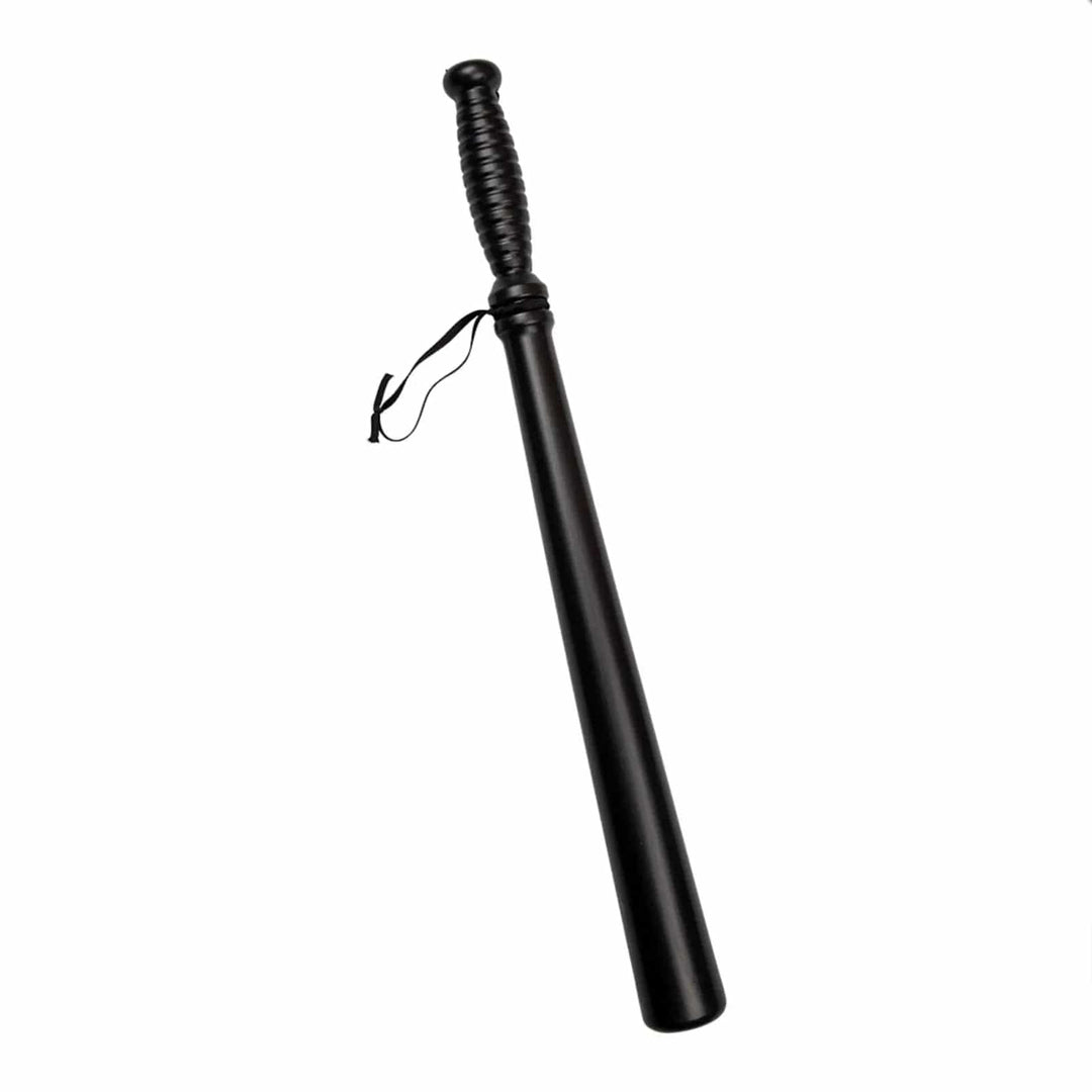 Black plastic police truncheon with wrist strap for fancy dress police costumes