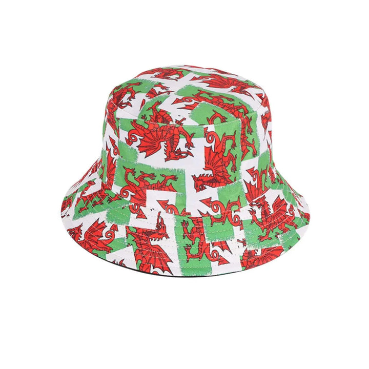 Welsh dragon flag bucket hat for sports parties and fancy dress costumes