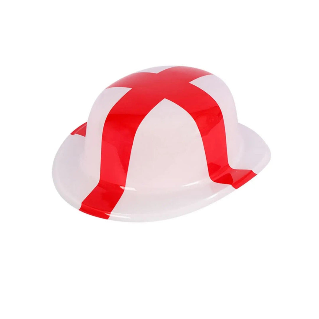 White plastic bowler hat with England nation flag for fancy dress and sports parties