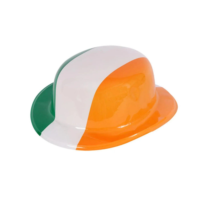 White plastic bowler hat with Republic of Ireland nation flag for fancy dress and sports parties