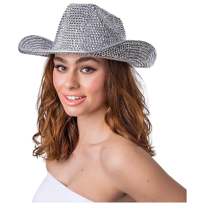 Super Deluxe Rhinestone Cowgirl Hat Silver Diamante One Size