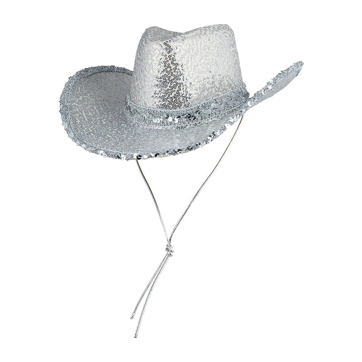 Silver sequin covered Cowgirl Hat for hen nights and fancy dress parties