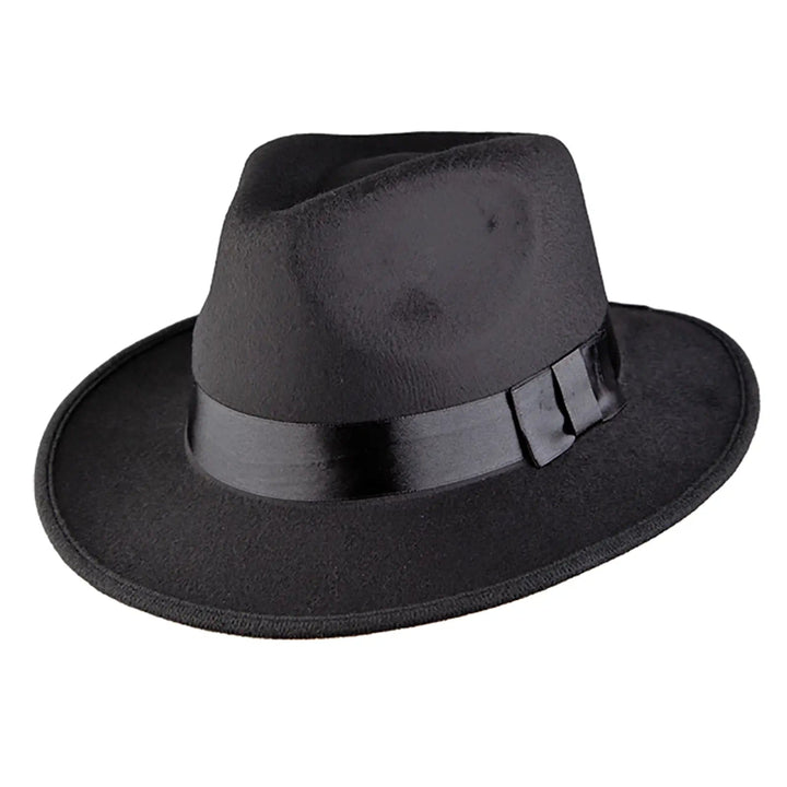 Black fedora hat swifty style tour headgear with black satin hatband and wide brim