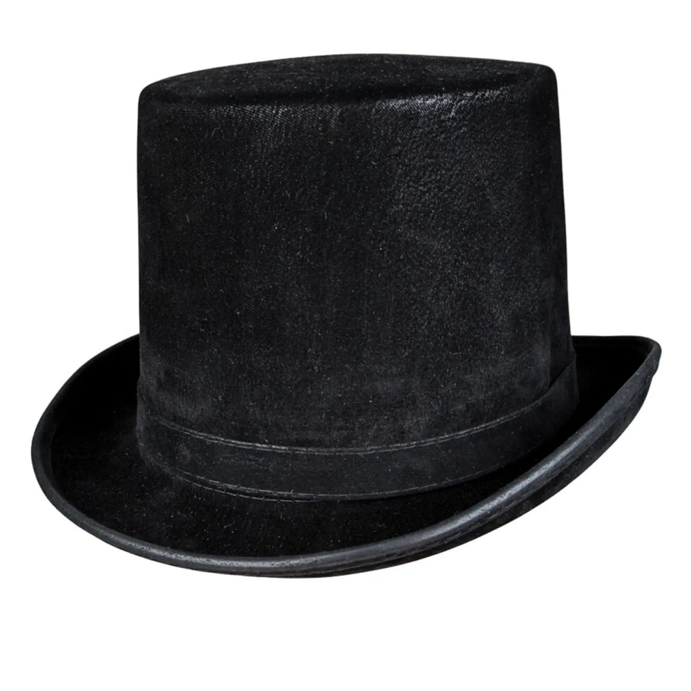 Classic black velvet top hat fancy dress accessory