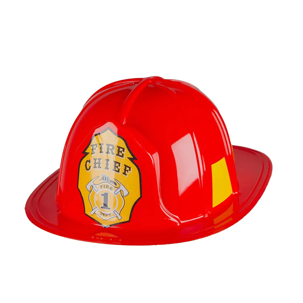 Red plastic fire chief helmet for fancy dress costumes