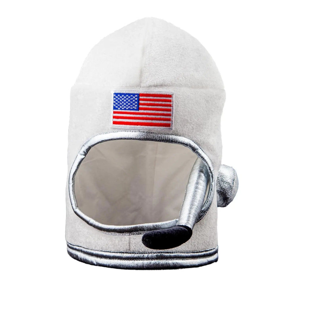 Childs spaceman helmet in silver and white soft fabric for fancy dress costumes