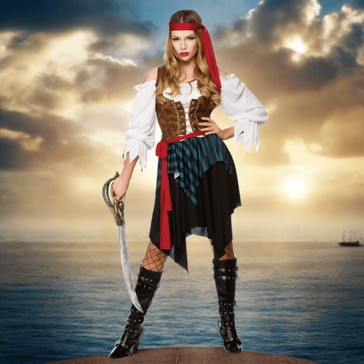 Womens Caribbean Pirate Budget Fancy Dress Halloween Costume