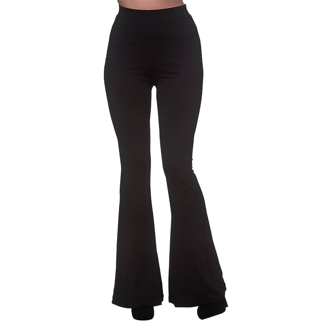 Womens Retro Flares 70s Bell Bottom Disco Trousers Fancy Dress Black / XS/S